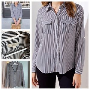 LOFT Striped Utility Blouse in Coastal Grey